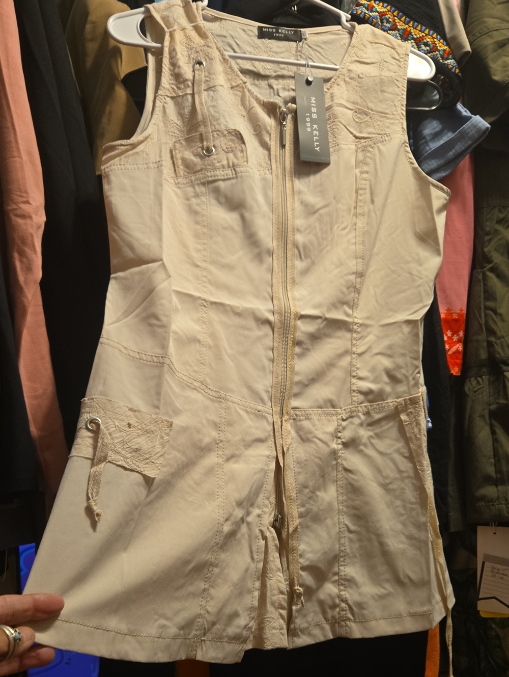 Miss Kelly Beige Sleeveless Zip Front Dress
